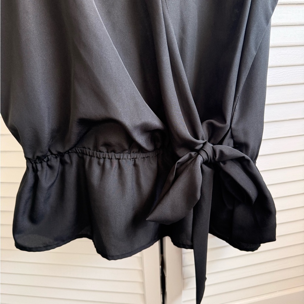 Michael Kors Black Wrap Tie Front Peplum Blouse - Picture 3 of 4